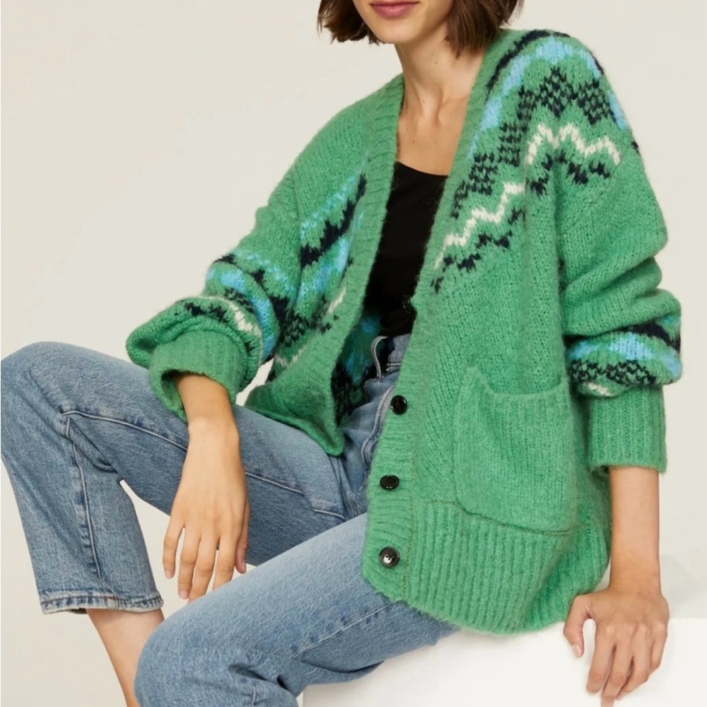 Derek Lam 10 Crosby Green Bette Fair Isle Cardigan